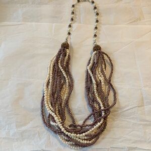 Handcrafted Costume Jewelry: 30” Elegant Beaded Necklace in Brown and Cream